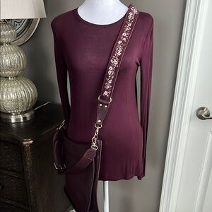 White House Black Market burgundy Crossbody embroidered strap bag
